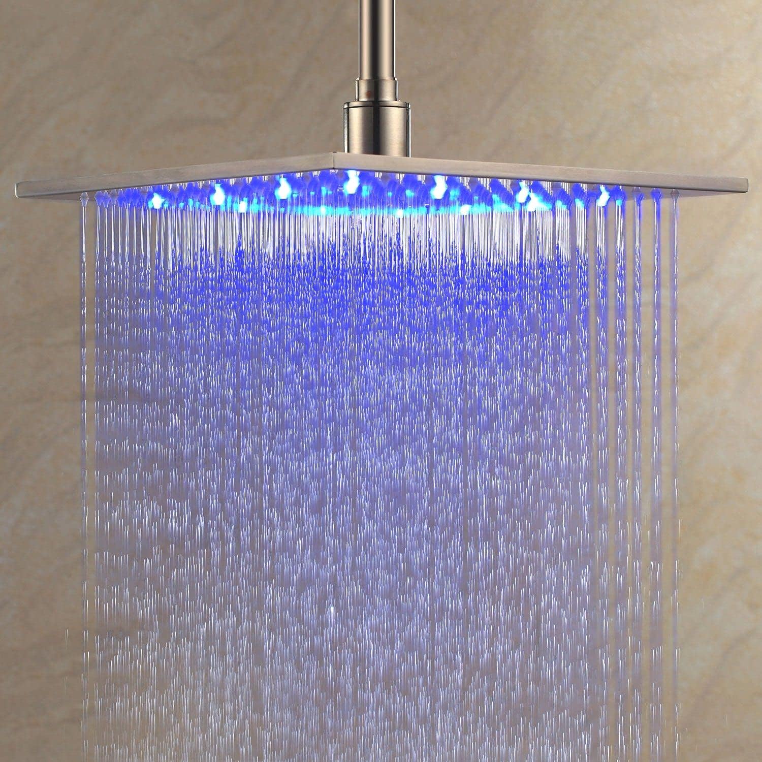 AAI Luxury LED Shower 12X12 INCHES Temperature Colour Change with 18 INCH ARM and Flange Complete Set