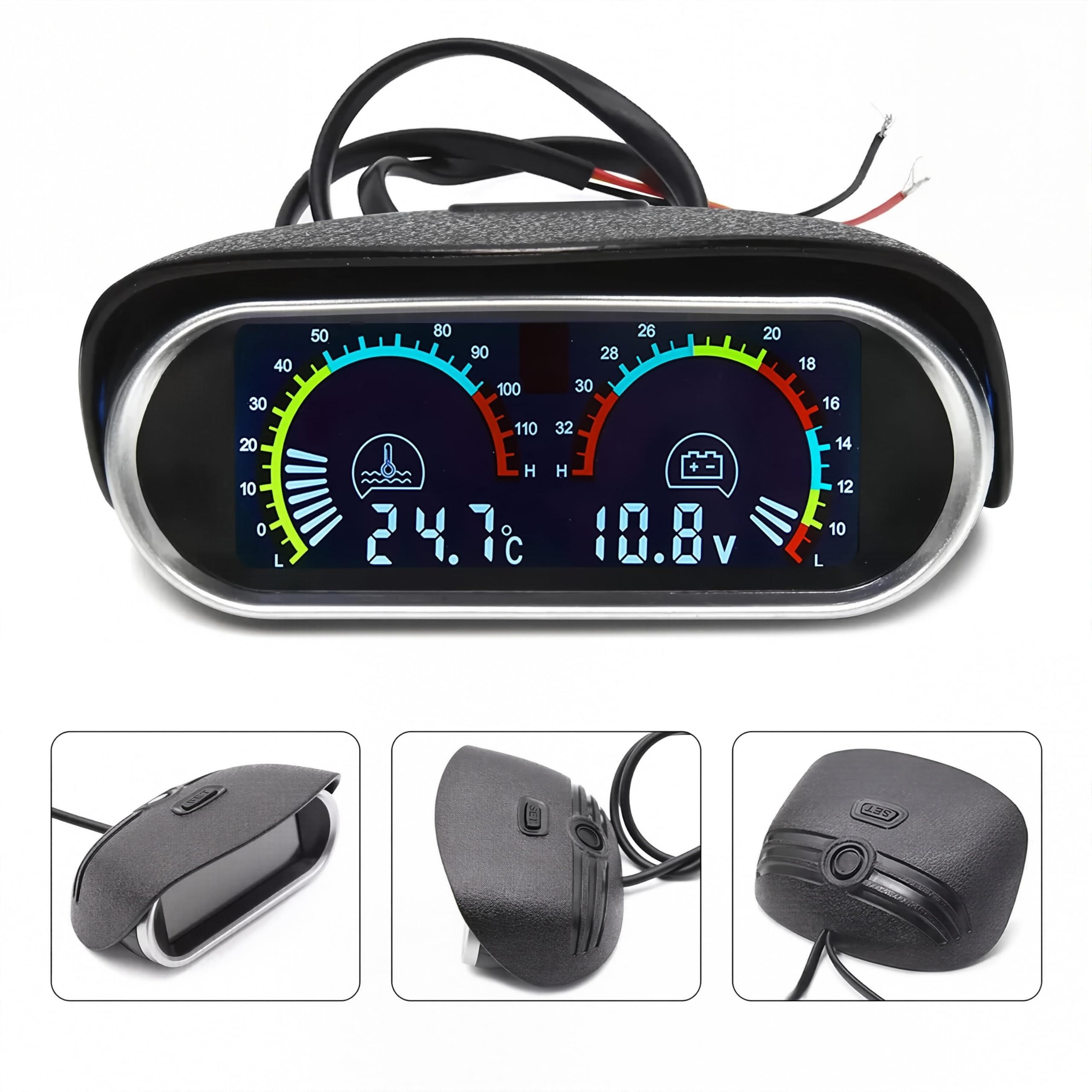 Kit de medidor de temperatura de agua para automóvil Letgoing - Medidor de temperatura de agua digital 10-120°C, voltímetro CC 9-36V, tubo de conexión de temperatura de agua de aluminio azul, sensor