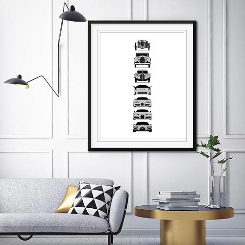 Miniatura 9 de Bugatti Generations Inspired Car Poster - Handmade Print of Best of Bugatti Type 35 Type 41 Type 57SC EB110 Veyron Chiron - Blue 11x14 Metallic