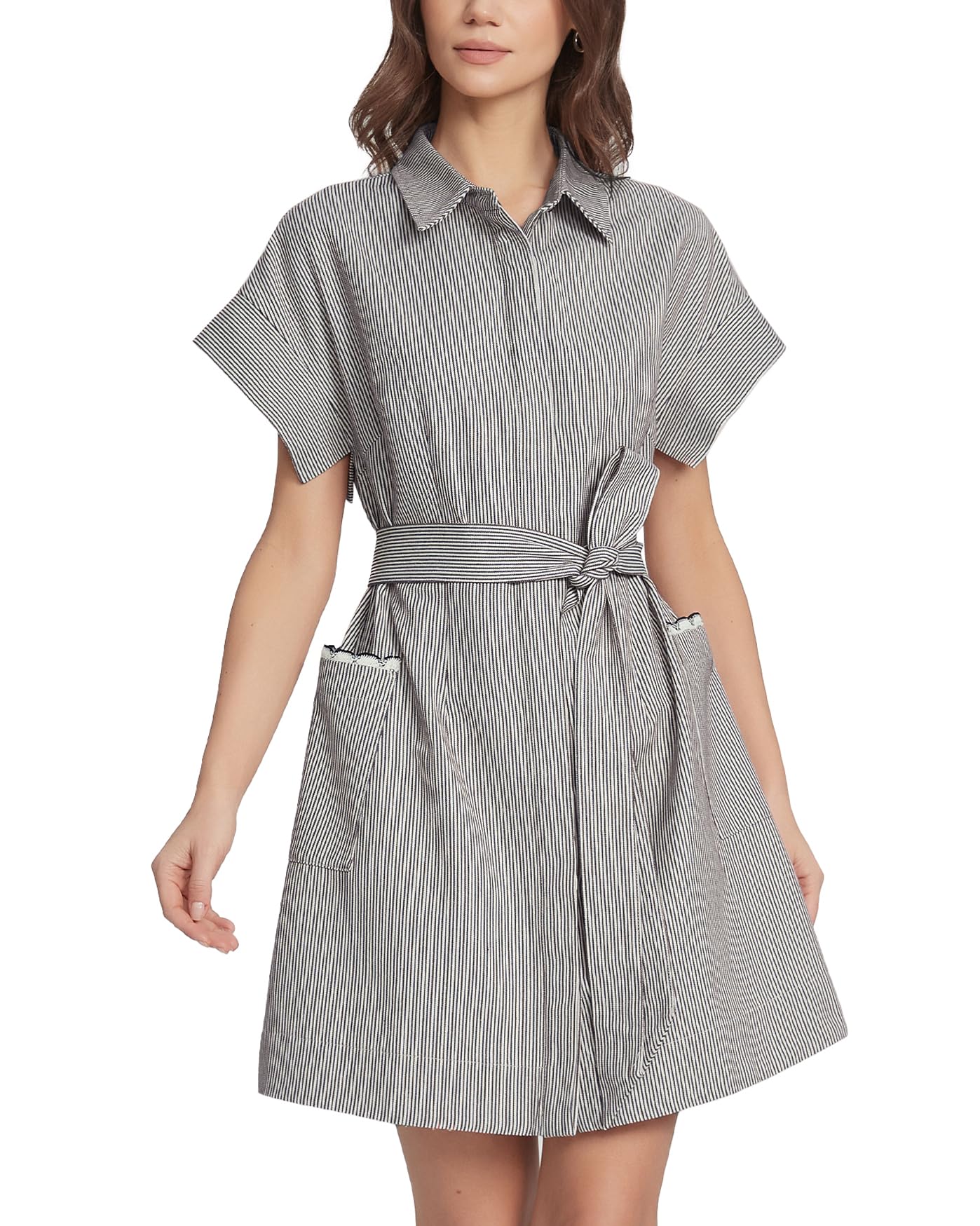 �️YEXPINE Women’s Summer Striped Casual Shirt Dress with Tie Waist Brown