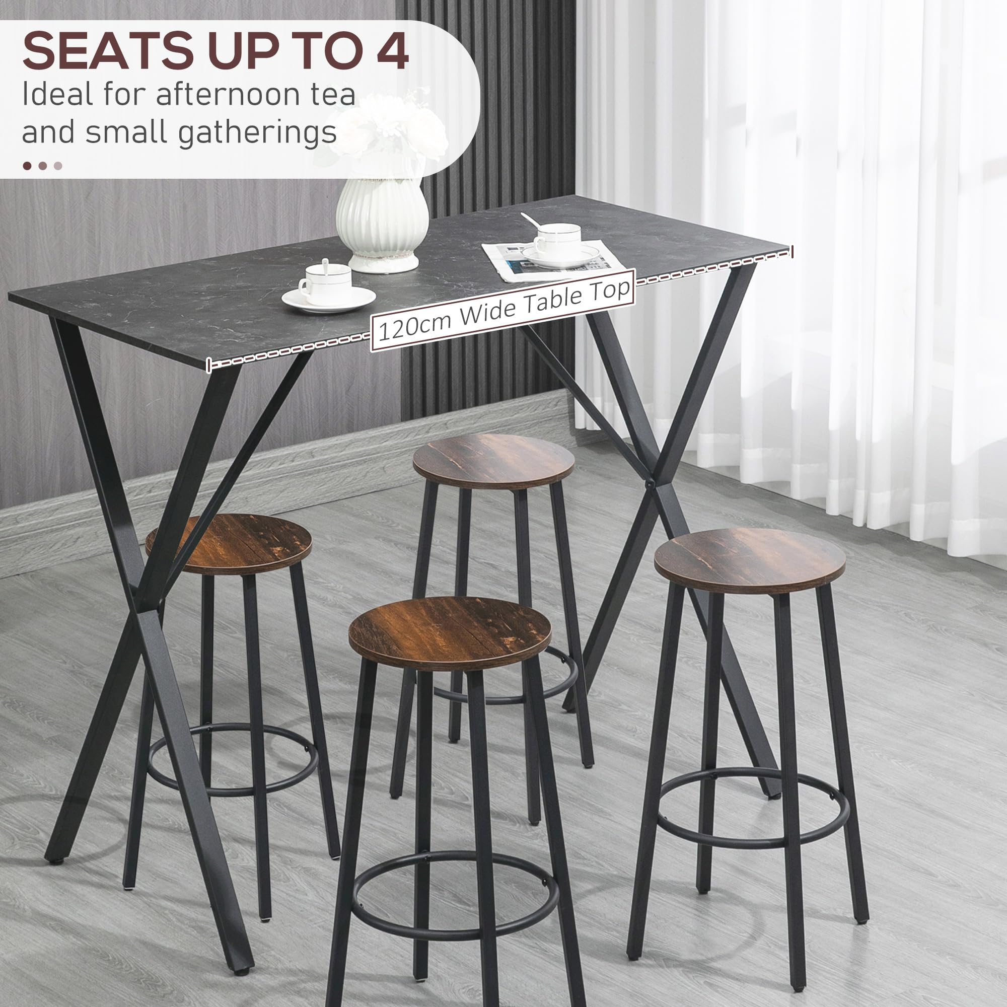 HOMCOM Comptoir de Bar Industriel Moderne, 120x60x102 cm, Noir