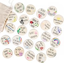 Kleine Holztaler mit Sprüchen, 24 Stück: Holz-Glückstaler Beschriftet, Motivationssteine-Set, Mit Stoffsäckchen, Als Deko & Glücksbringer, Ideal Für Geburtstag, Hochzeit, Taufe, Seminar, Bunt, Ø 4 cm