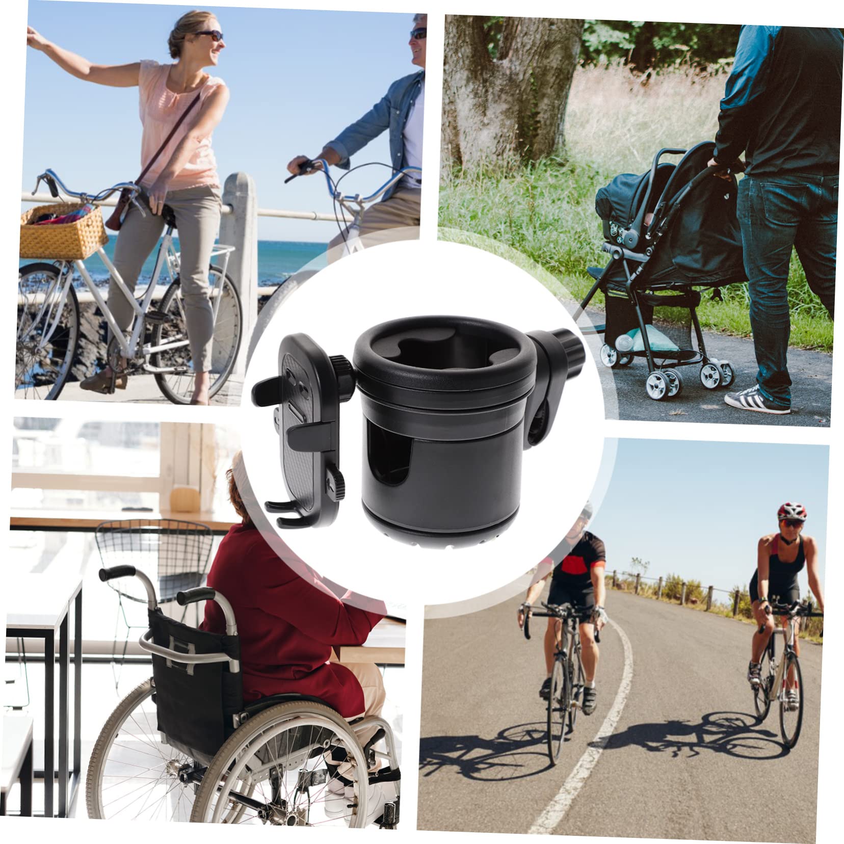 BESTonZON Portabiberon per Passeggino e Bicicletta, Porta Bicchiere Nero in Plastica e Metallo, Anticaduta per Parco e Scooter