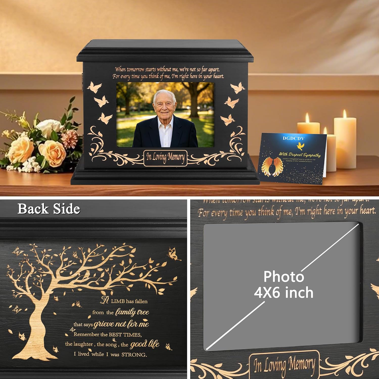 DGDCDV Cremation Urns for Human Ashes Male Female with Photo Frame