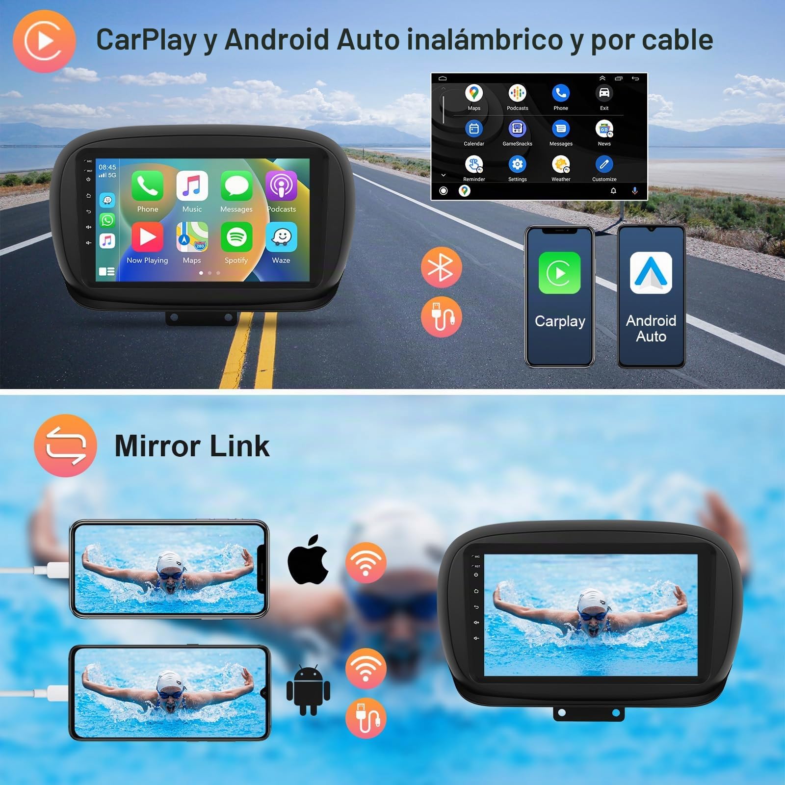 2G+64G Radio para FIAT 500X 2014 2015 2016 2017 2018 2019 2020 con Carplay Android Auto, Hodozzy Pantalla Android Coche 2 DIN de 9 Pulgadas con GPS WiFi Bluetooth Canbus,FM RDS HiFi Radio Cámara