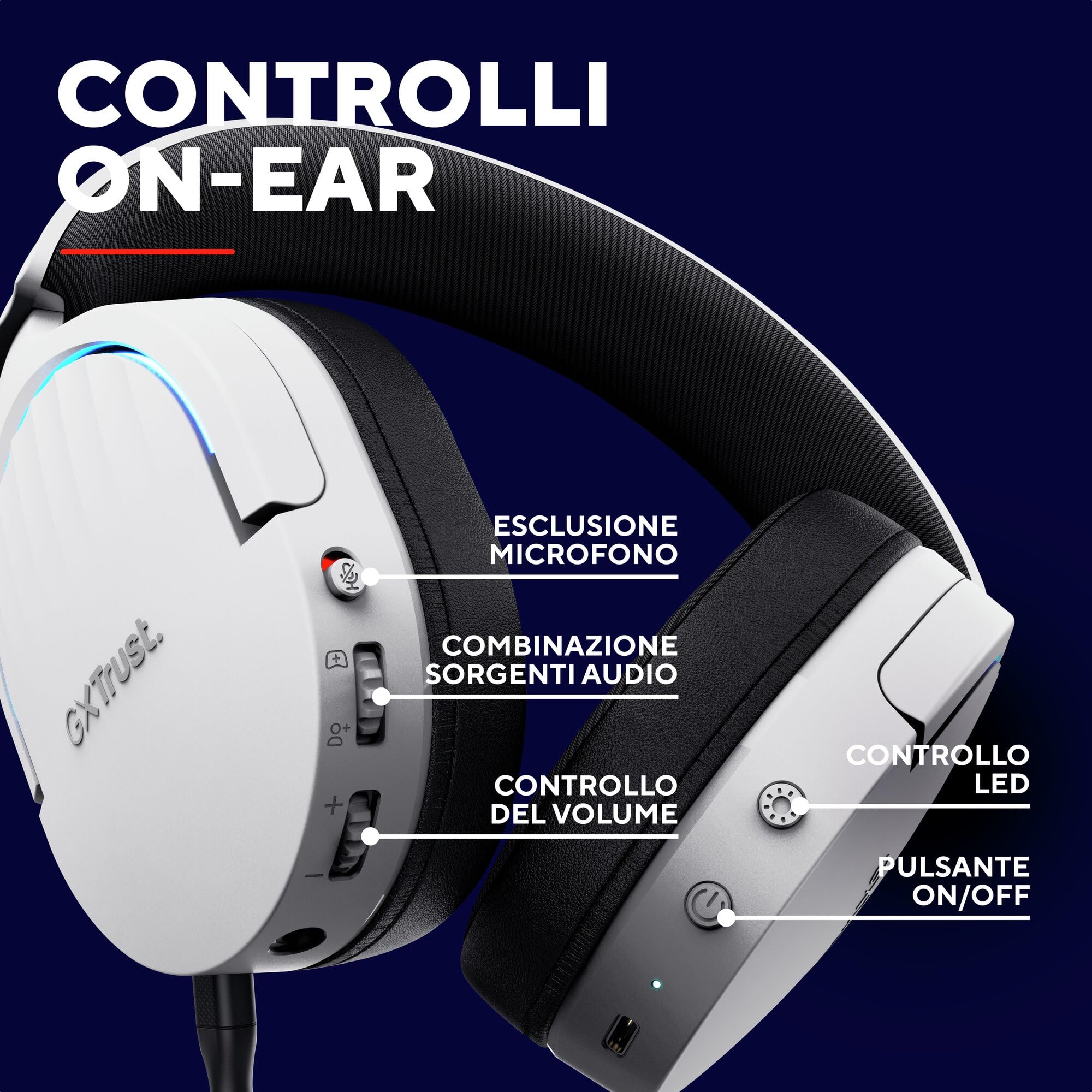 GXTrust 491W Fayzo Cuffie Gaming Wireless Bluetooth + 2.4 GHz, Audio Surround 7.1, Batteria da 22 Ore, 35% Plastica Riciclata, RGB Cuffie Bluetooth Over Ear PC PS5 PS4 Switch - Bianco