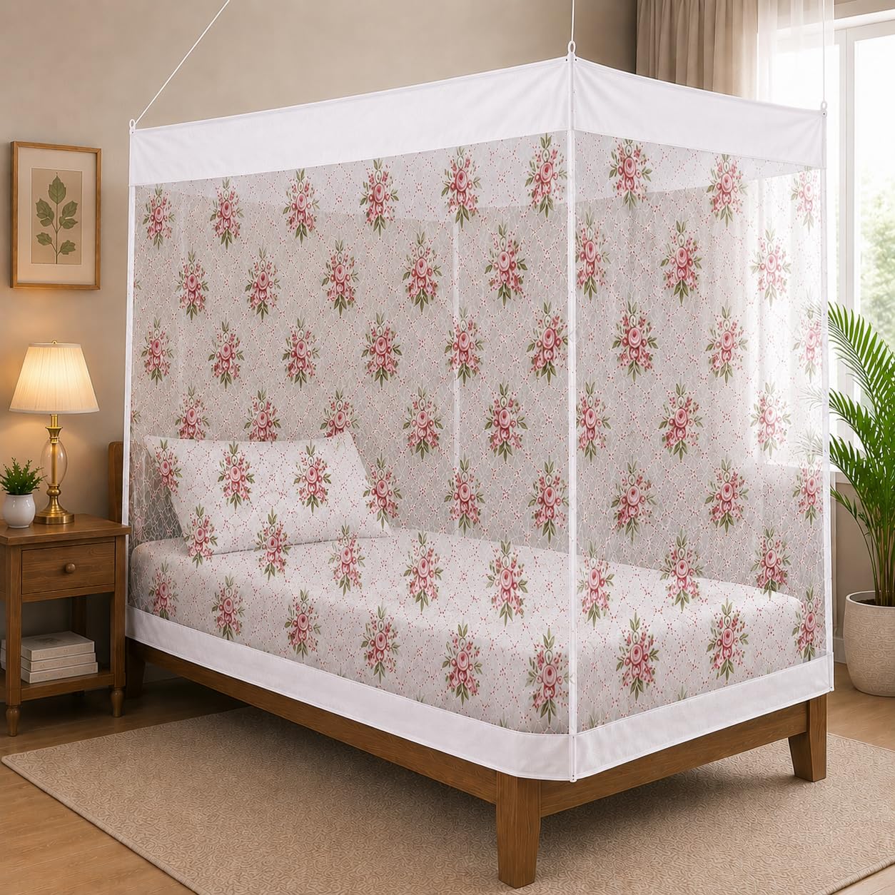 ANS Mosquito Net for Single Bed, Floral Print White, Breathable Mesh with Cotton Border for Free Air Flow, Soft Durable Mosquito Protection Net (3.5 x 6.5 ft)-picture-20