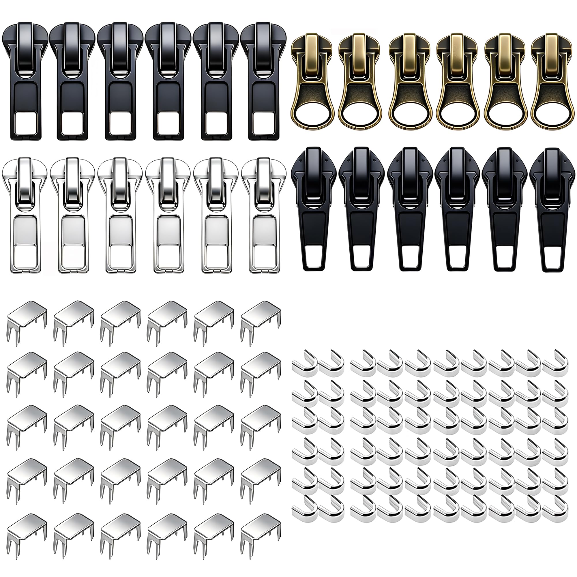 114PCS Universal Zipper Repair Kit, 1.2inch, Replacement Zipper Pulls for Jackets Luggage Backpacks Tents, Easy to Install Zip Puller Replacement for Travelers Outdoor Gear Repair