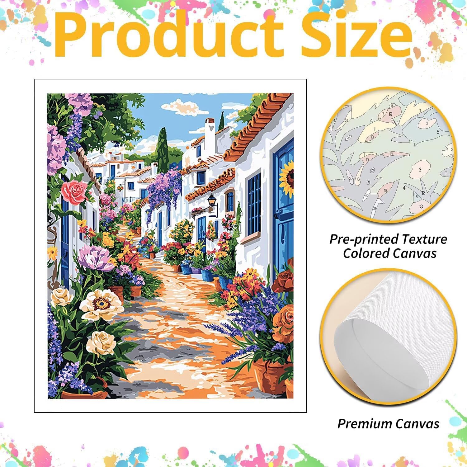 Vista di strada floreale Dipingere con i Numeri per Adulti, 70x90cm a-494 | Paint by Numbers Kit con Pennelli e Acrilico Pigmento, Fai da te Olio La Pittura di Numeri Kit, Decora la Casa, senza Cornice