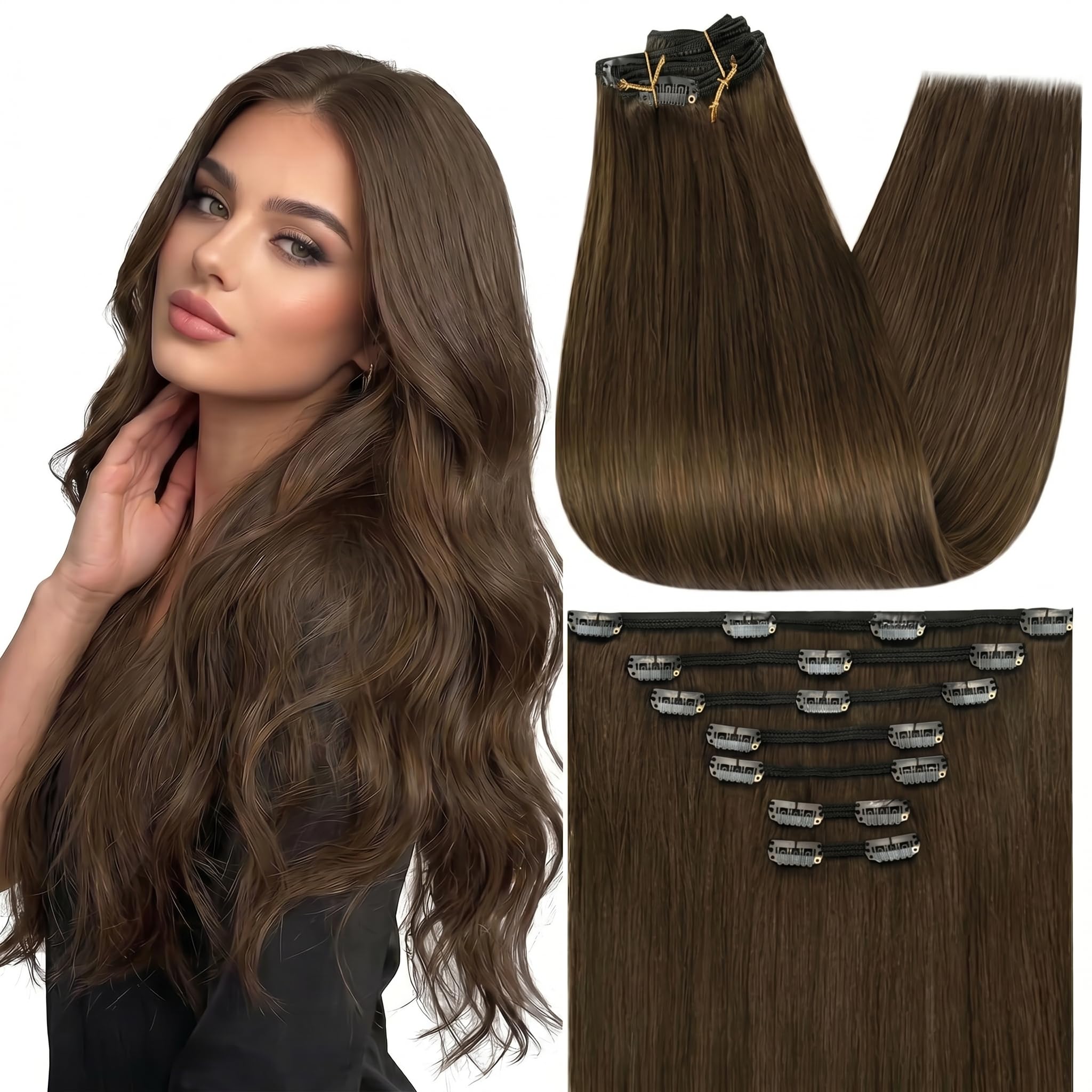 Fshine Clip in Hair Extensions Human Hair, 1B Natural Black, 10 Inch, 95G, 7 Pcs, Double Weft Real Remy Brazilian Hair, Add Volume for Bob Hair, Thick Asian Hair, Short Hair Topper, Easy Clip Glueless — view 19