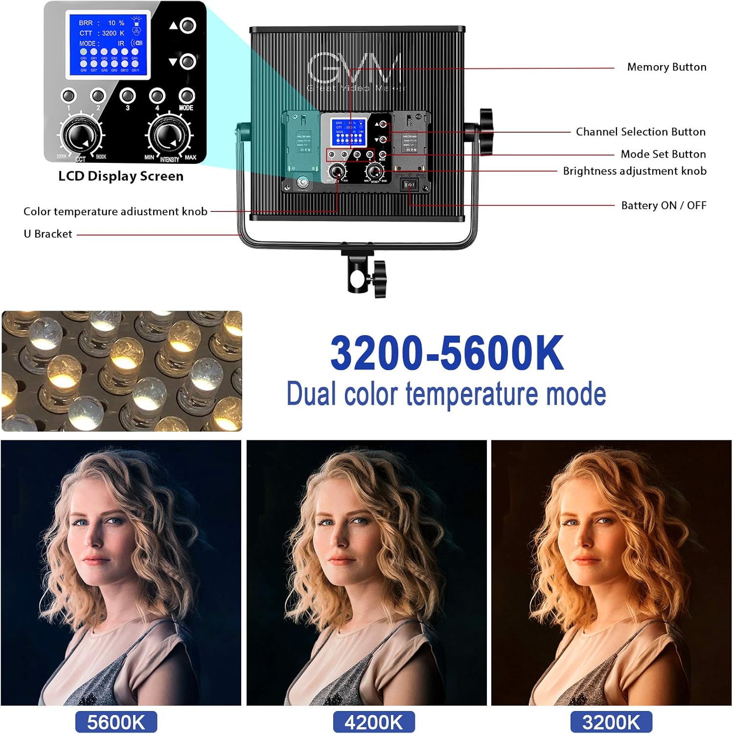 Onе-Dау Sаlе: Uр tо 40% оƒƒ LED Video Light GVM 520S CRI97+ TLCI97+ 18500lux Dimmable Bi-Color 3200K-5600K Light Kit with Remote Control Memory Function for Outdoor Interview Studio Video Making Photography Lighting 2 Pcs Kit