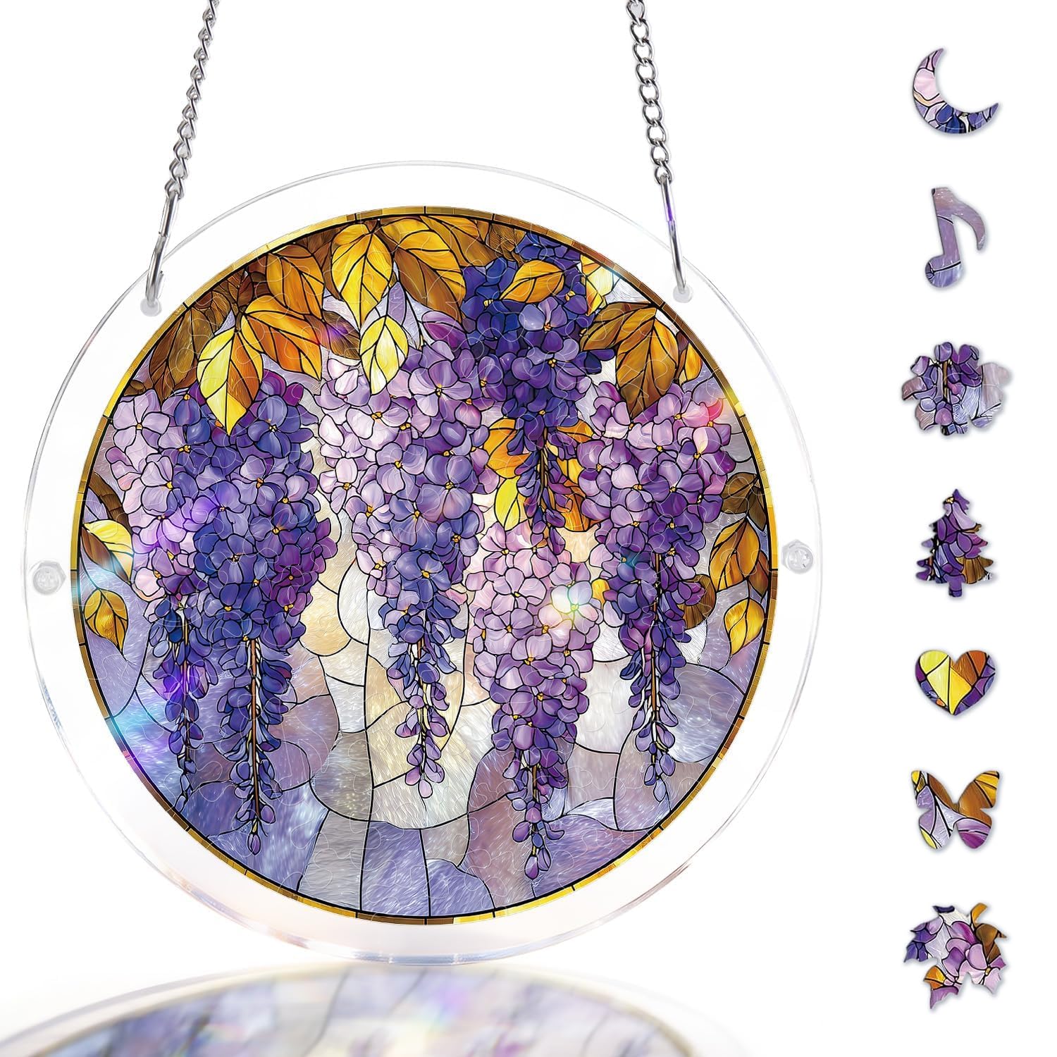 Acrylic Suncatcher Jigsaw Puzzle-Wisteria in Glasslight, Window Suncatcher Acrylic Puzzle 7.4 In, DIY Suncatcher Kits for Adults, Home Garden Decor Gift for Women, Mom, Friends