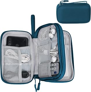 WWW Electronics Accessories Organiser Bag,Travel Cable Organiser Bag,2-Layers Portable Waterproof Travel Gadget Bag for Cable,SD Cards,Charger,Power Bank,Dark Green,Medium