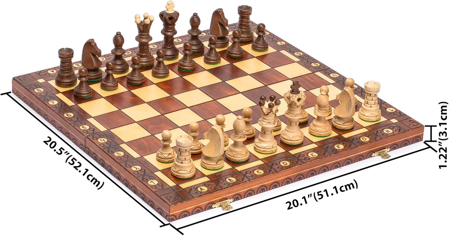 Husaria European International Wooden Chess Game Set, Ambassador - 21.7 Inches - Large-Size Chess Set with Handcrafted Chessmen and Felted Folding Board - Image 2