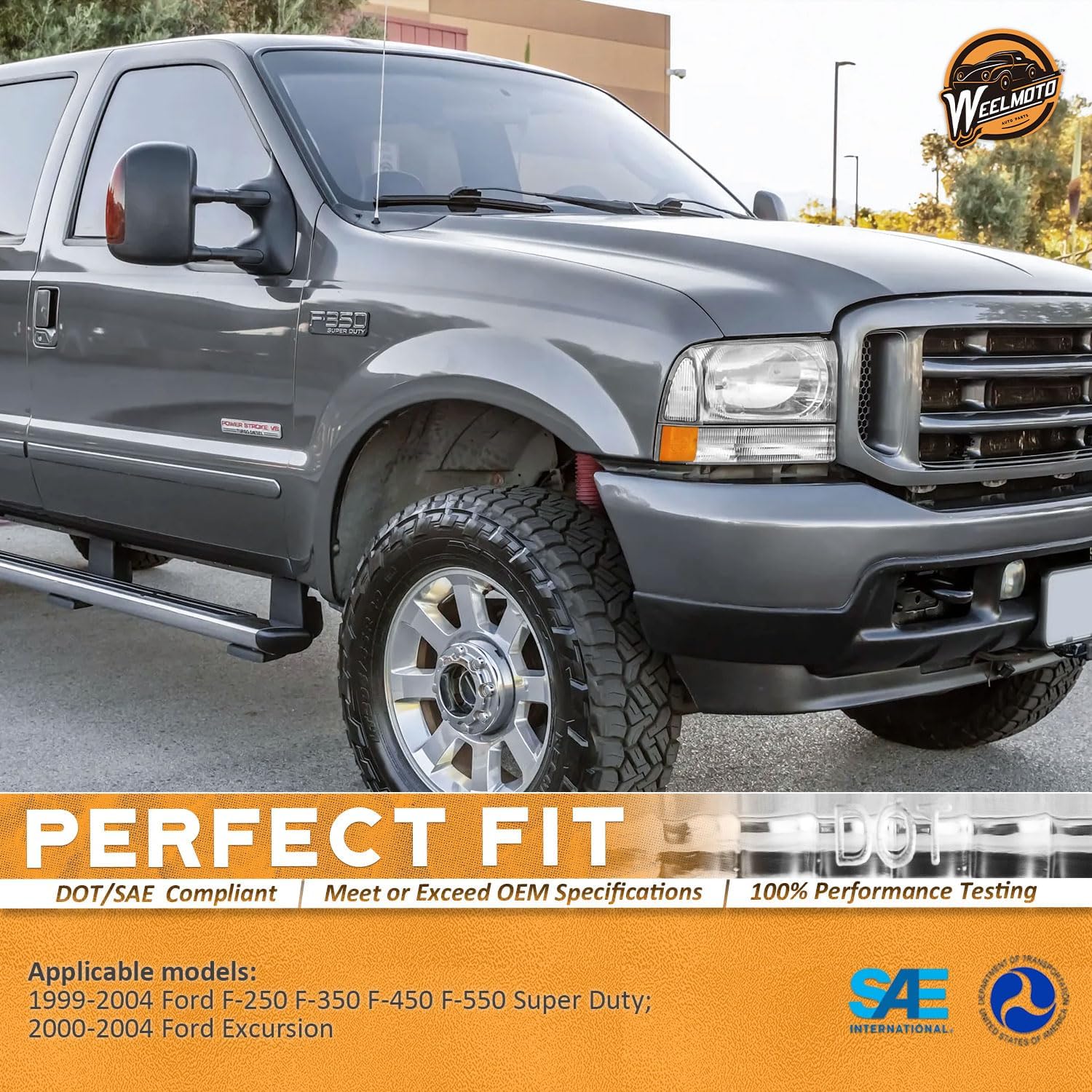 WEELMOTO Headlights Assembly for 1999-2004 Ford Super Duty F250 F350 F450 F550, for 00 01 02 03 04 Ford Excursion Sets Headlamp with Bumper Lamps Chrome Housing