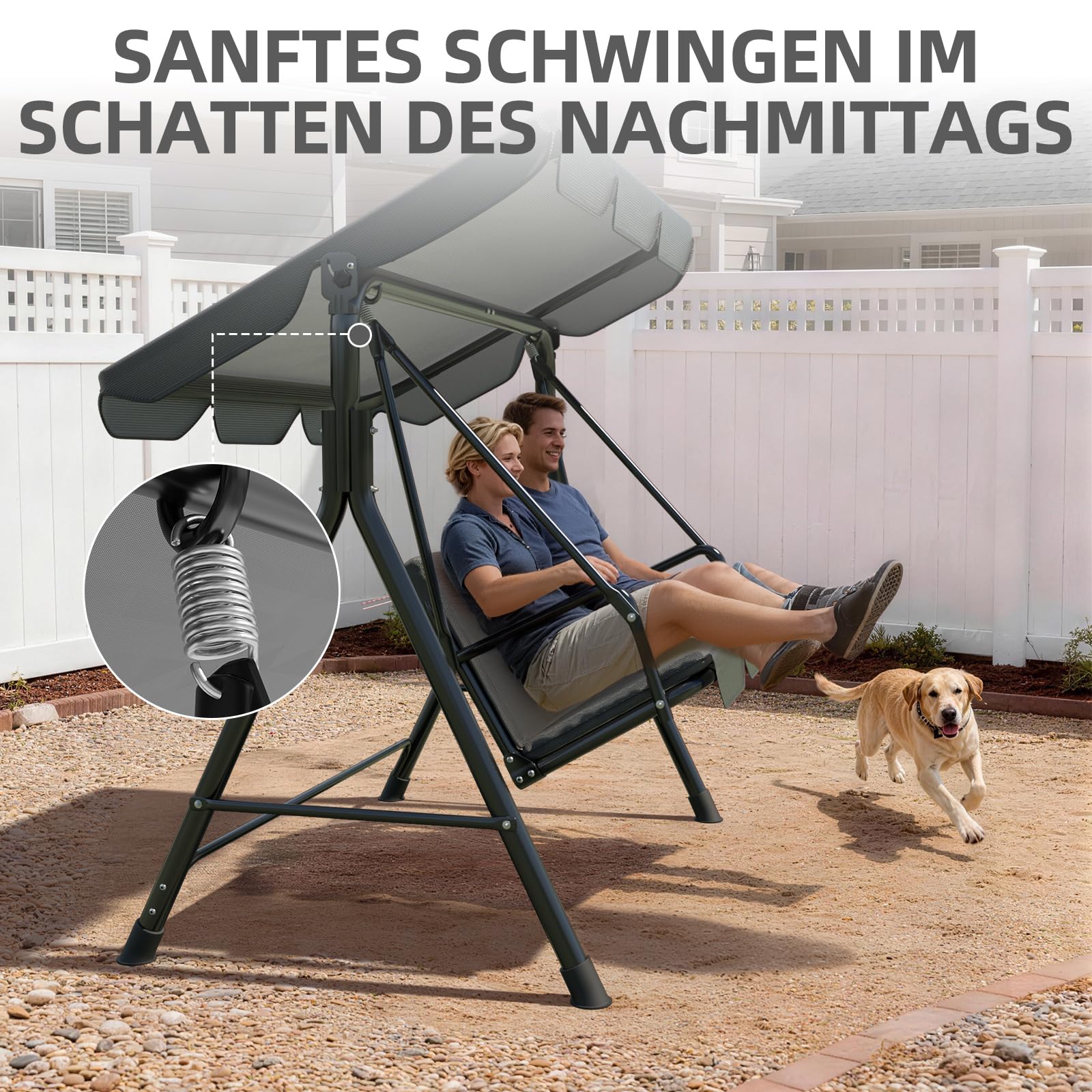 Soontrans Hollywoodschaukel 3-Sitzer für Entspannte Nachmittag im Garten, Gartenschaukel mit Polsterauflage & Verstellbarem Sonnendach, aus Stahlgestell & Textilene-Gewebe (193 x 110 x 152 cm, Grau)
