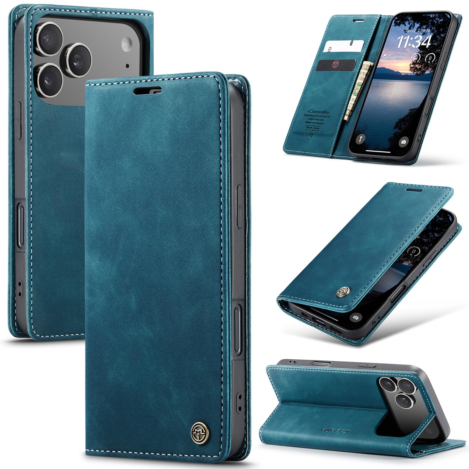 Etui do iPhone 17 Pro z podpórka, skórzane etui z klapką i portfelem z uchwytem na karty, magnetyczne zamknięcie, odporne na wstrząsy, ochronne etui na telefon iPhone 17 Pro, Zielony