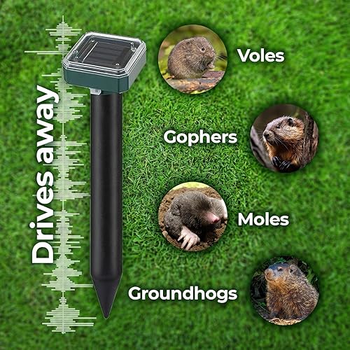 Miniatura 2 de Paquete disuasorio sónico de topos con energía solar, repelente de 4 moles, repelente de gatos al aire libre, repelente de ardillas, repelente de