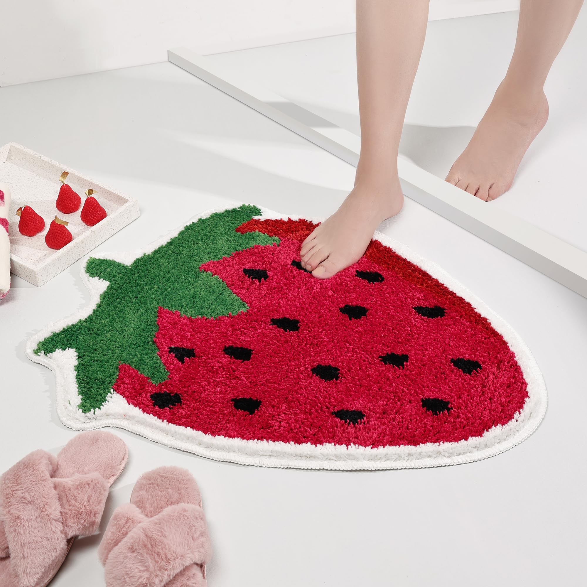 FROZZUR Banaan Badmat, Badmatten voor Badkamer Leuke Geel Fruit Vormige Bad Tapijt Kerst Badkamer Bad Pluche Douche Tapijten Wasbaar Antislip