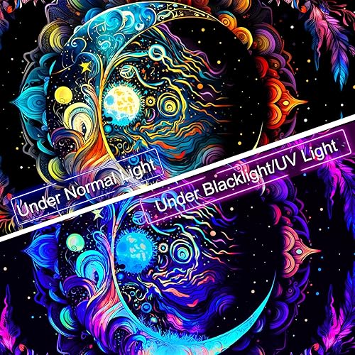 Miniatura 4 de AtawLege Tapiz de luz negra, tapices reactivos a los rayos UV, tapiz de mandala de luna, tapices bohemios, misterioso tapiz estético, tapiz bohemio