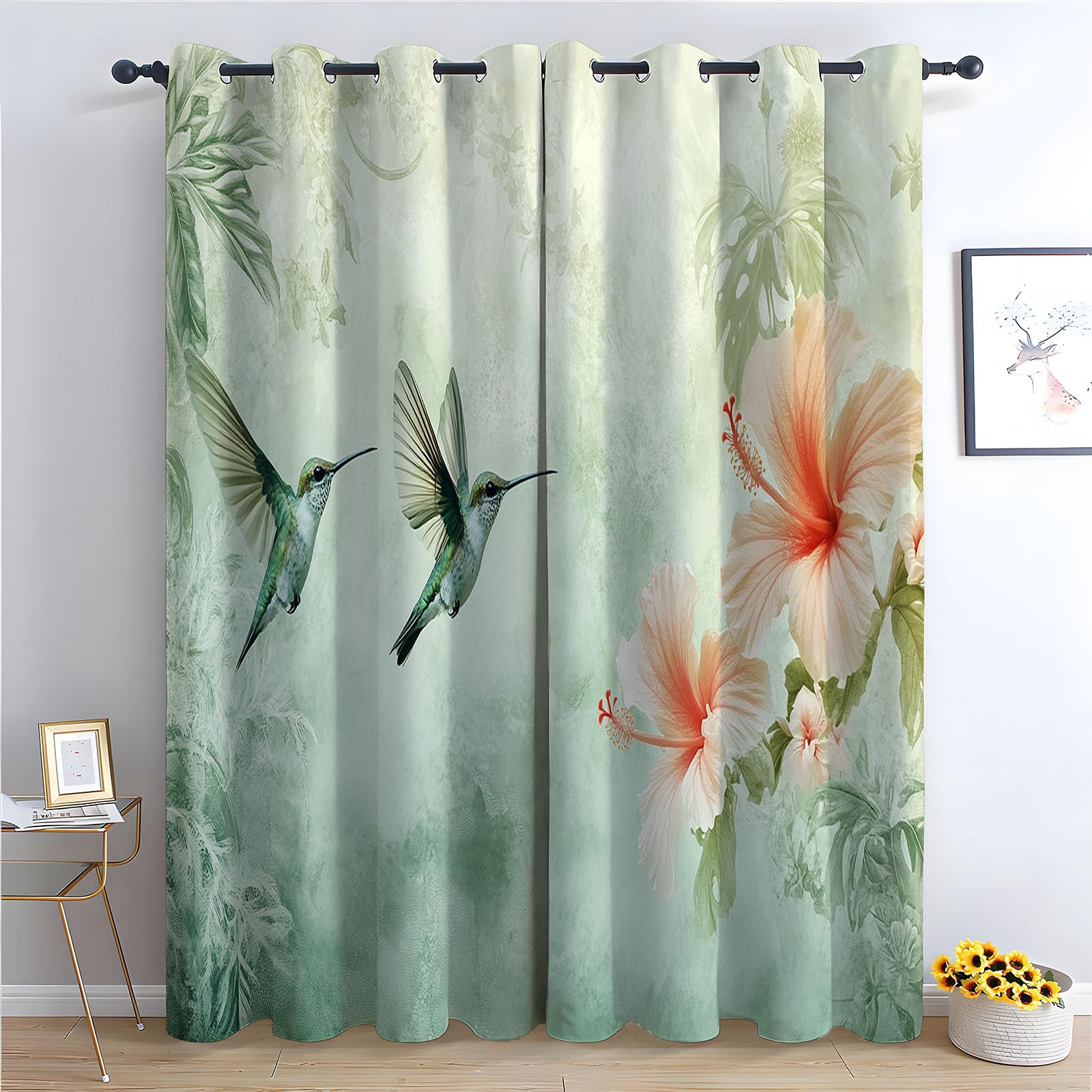 WQBQKKX 80% Blackout Curtains for Bedroom Flowers Thermal Insulated 80% Blackout Curtains Print Pattern Room Darkening Window Drapes for Bedroom-52 W x 108" L (Pack of 2)