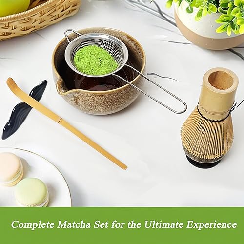Miniatura 3 de Juego de té Matcha (7 piezas) Juego de batidor Matcha con cuenco, soporte para batidor y cuenco de boquilla para verter, kit de inicio perfecto