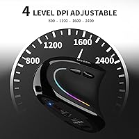 Vista 5 de Uineer Ratón ergonómico, mouse vertical inalámbrico recargable con Bluetooth, LED de 7 colores, 4 DPI ajustables, USB-A, alivio de tensión