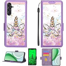 Case Compatible for Samsung Galaxy M55 5g Phone Case Flip Cover [with Tempered Glass Screen Protector][RFID Blocking][Gold Glitter+Luminous] LPT-HJS