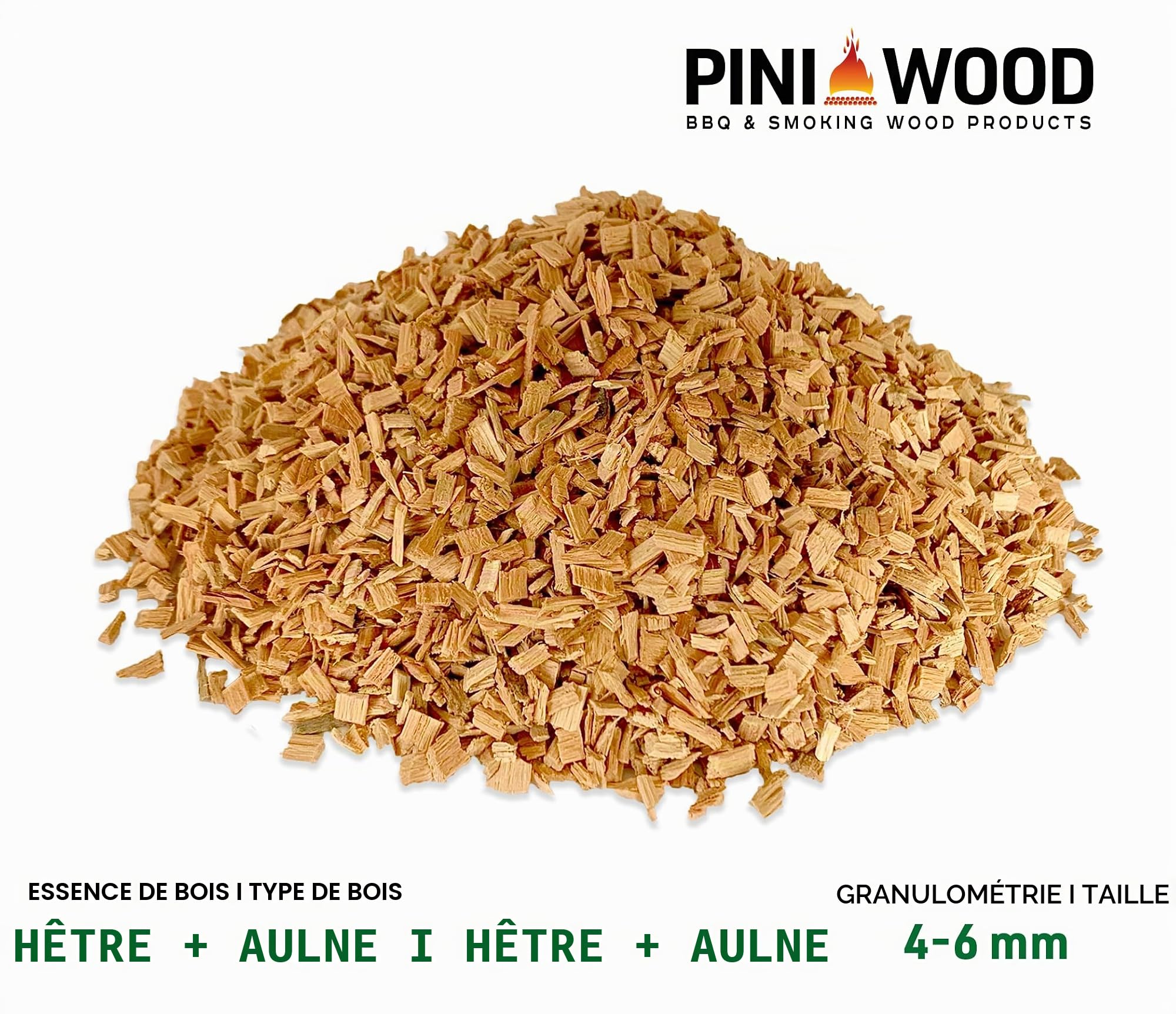 PINI Copeaux de fumage en hêtre et aulne - 15 kg - Mélange de copeaux de fumage - 4-6 mm