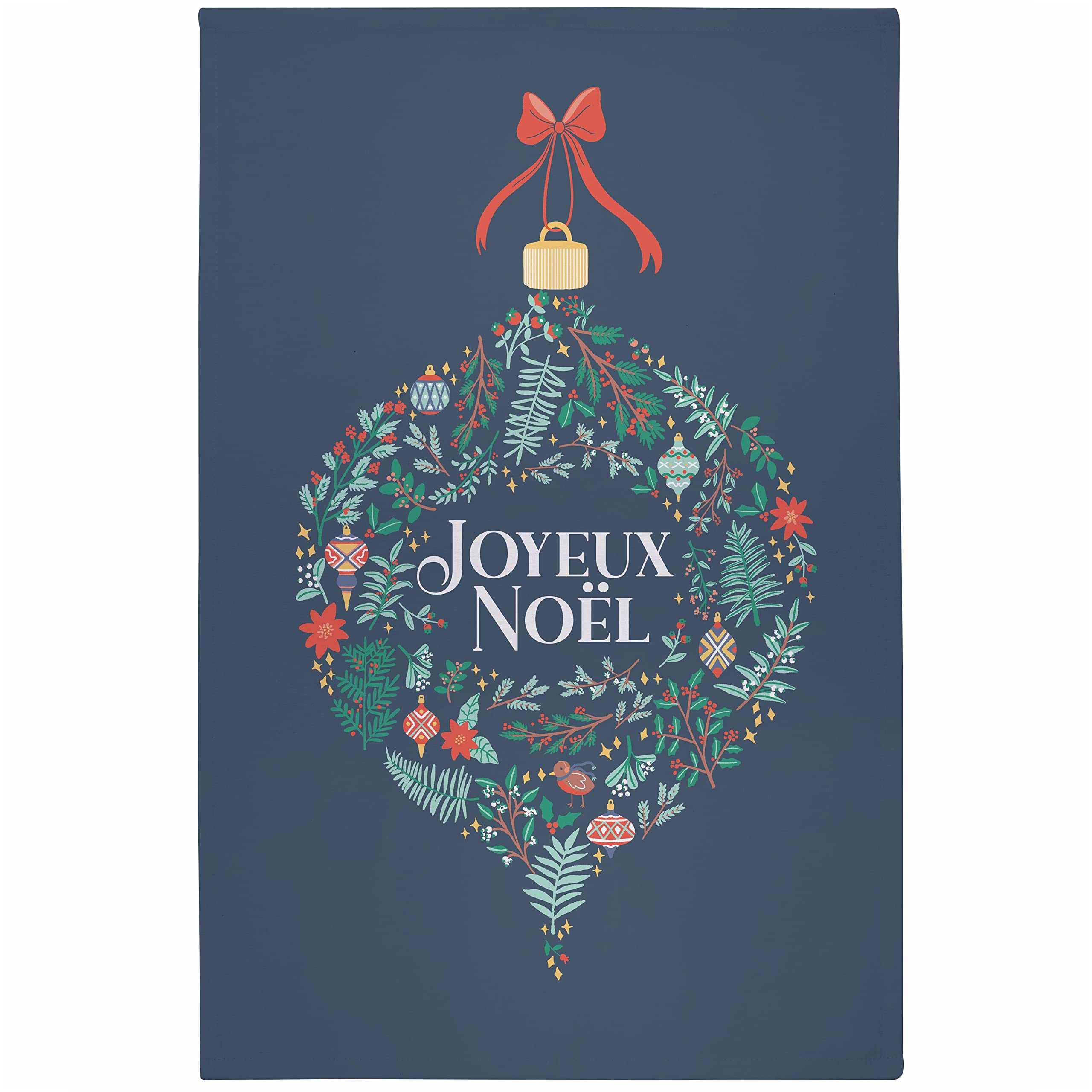 Ulster Weavers Multicolor Christmas Recycled Cotton Blend Tea Towel Made In Northern Ireland, Uk - Multicoloured - Joyeux Noël