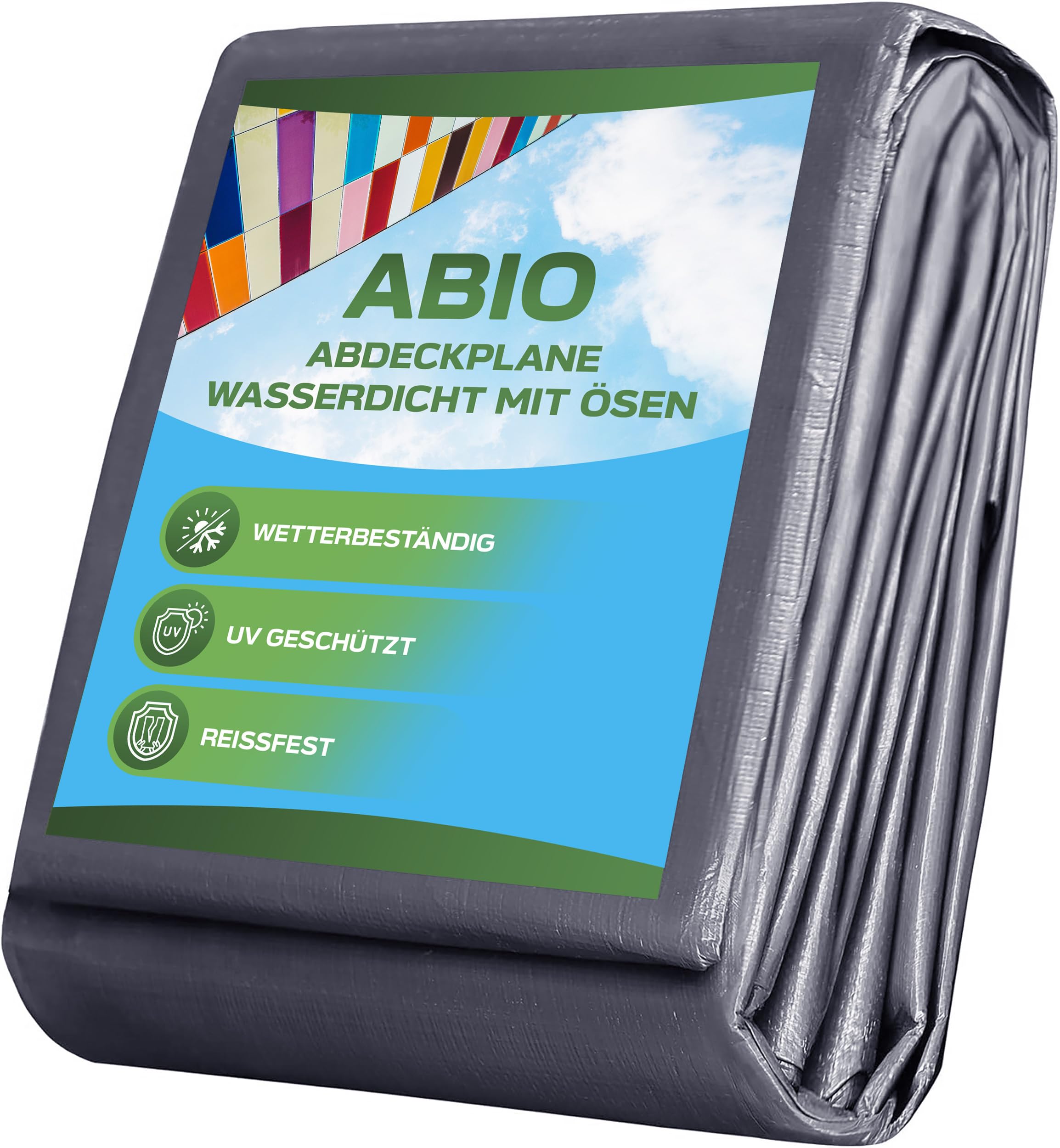 Abio Abdeckplane 8x12m Grau 110g/M² Wasserdicht Plane mit Ösen Tarp Abdeckplane Gewebeplane Schutzplane Zeltplane Bauplane Garten Holz Gartenmöbel Camping Grau 110g/M² 8x12m