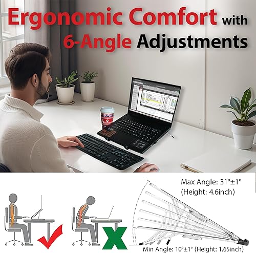 Miniatura 2 de Soporte portátil para laptop, soporte plegable para computadora de escritorio y viajes, elevador ergonómico de computadora ajustable de 6 niveles,