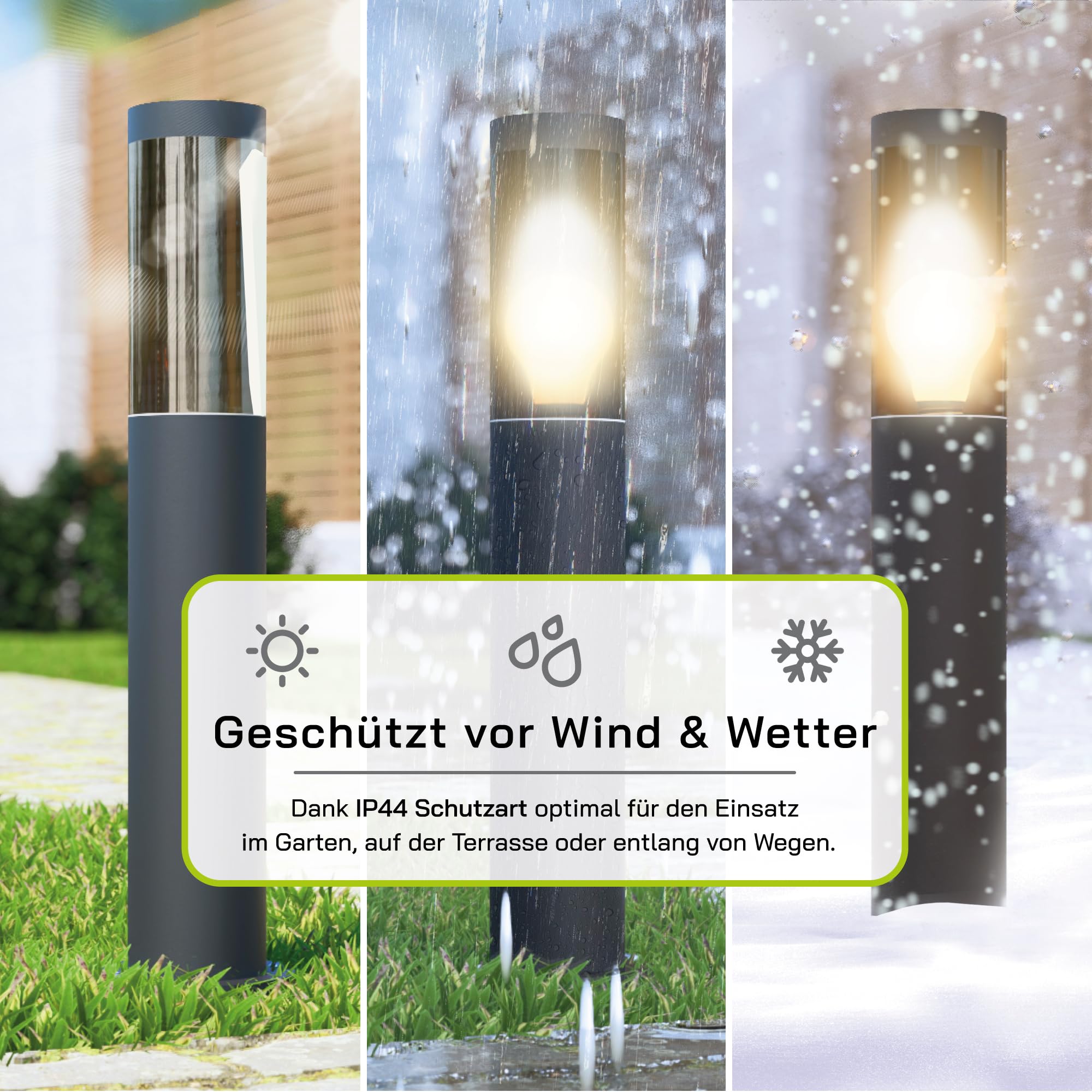 BOSEA-A 4 Stück Außenleuchten Garten stehend E27 Fassung Höhe 50 cm Edelstahl Smoky Kunststoff Glas Sockelleuchten
