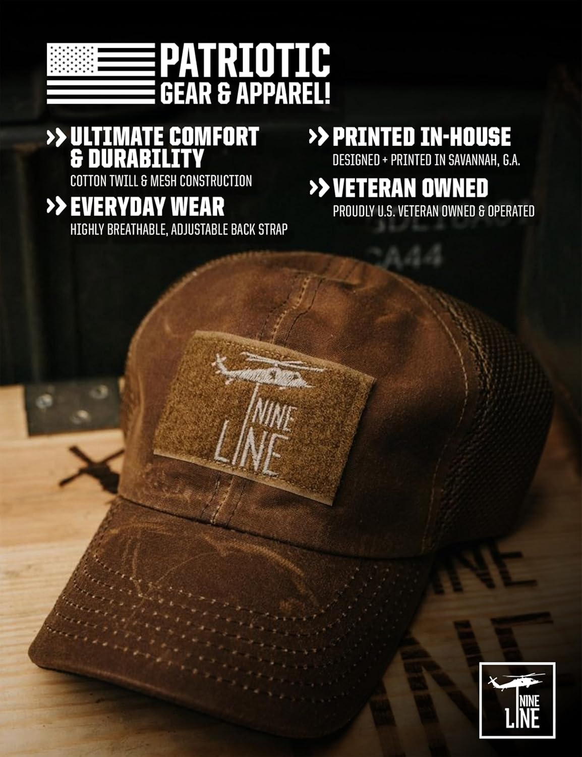 Nine Line American Made Mesh Back Hat, Adjustable Trucker Baseball Cap, Embroidered American Flag, Dropline Unisex Hat - Image 2