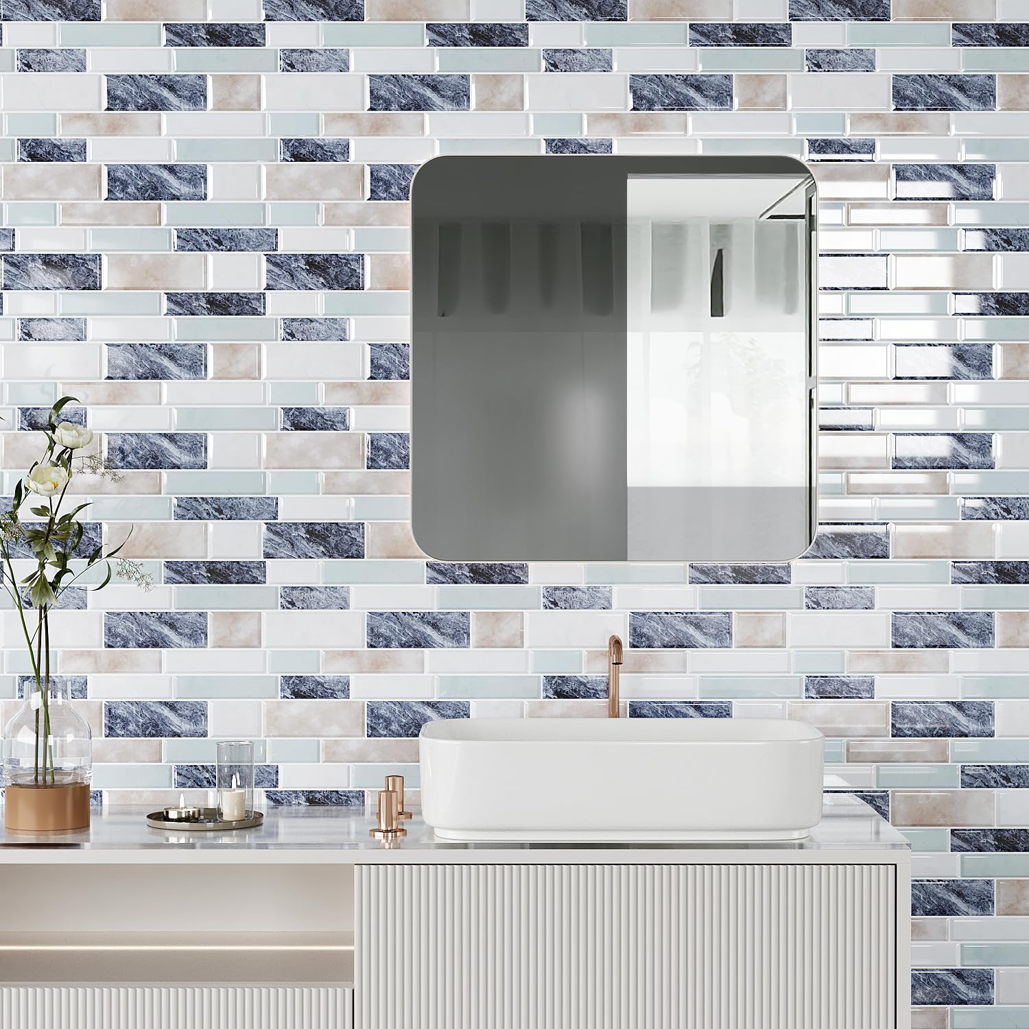 VEELIKE Fliesenaufkleber Beige - Selbstklebende 3D Fliesen 30.5x30.5cm 6 Stück