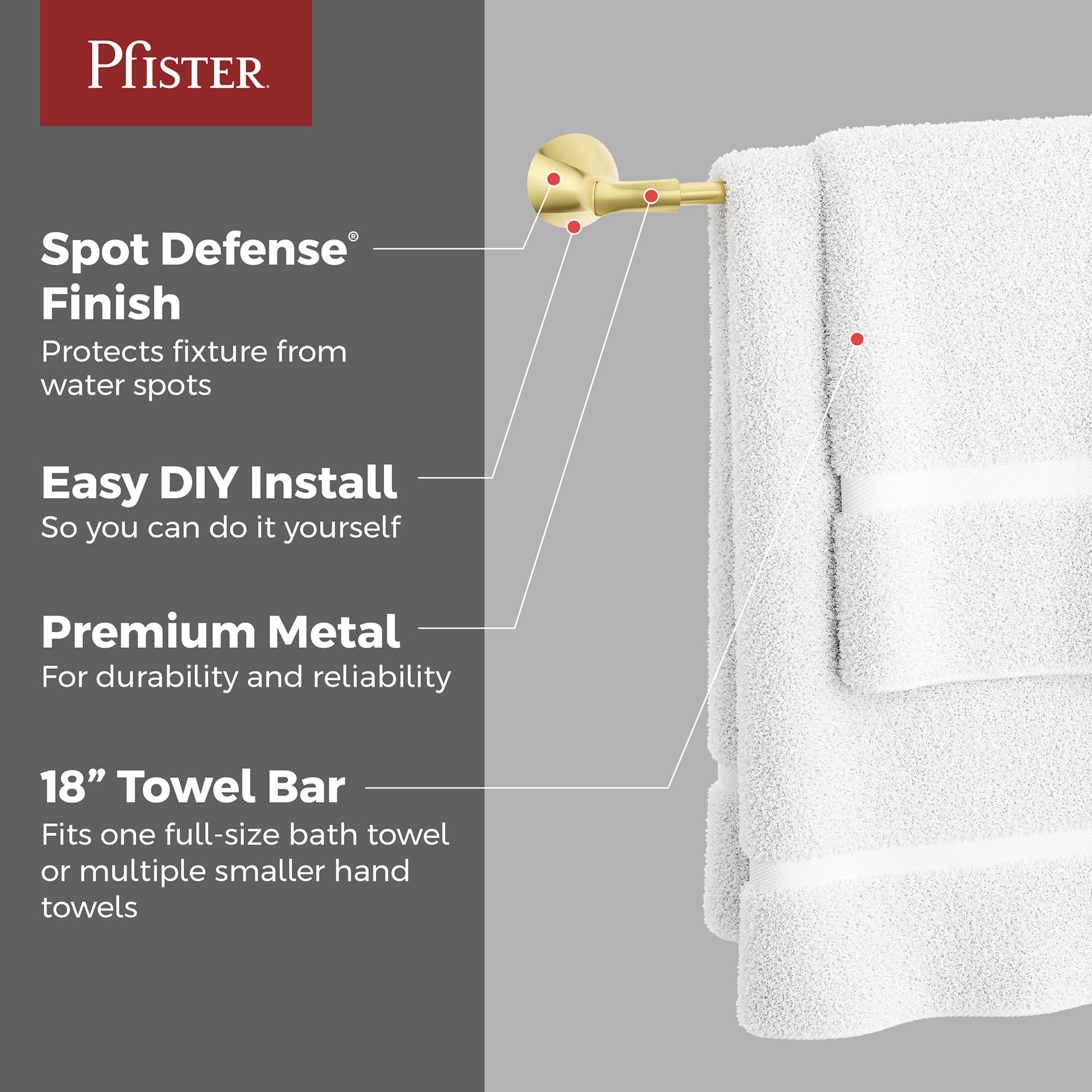 Pfister Willa BTBWLL1BG - Barra portasciugamani da bagno, 45,7 cm, montaggio a parete, avvitabile, finitura oro spazzolato