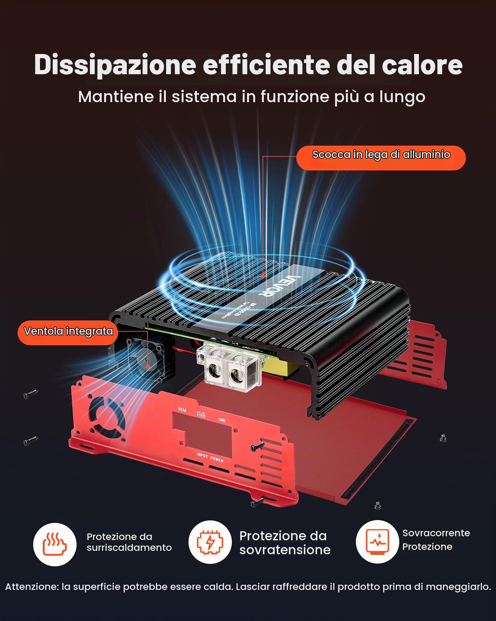 VEVOR Amplificatore Monoblocco per Auto Classe D con Controllo Remoto del Livello del Subwoofer 3000 W, Filtro Passa-Basso, Potenziamento dei Bassi, Spostamento di Fase, Controllo del Volume