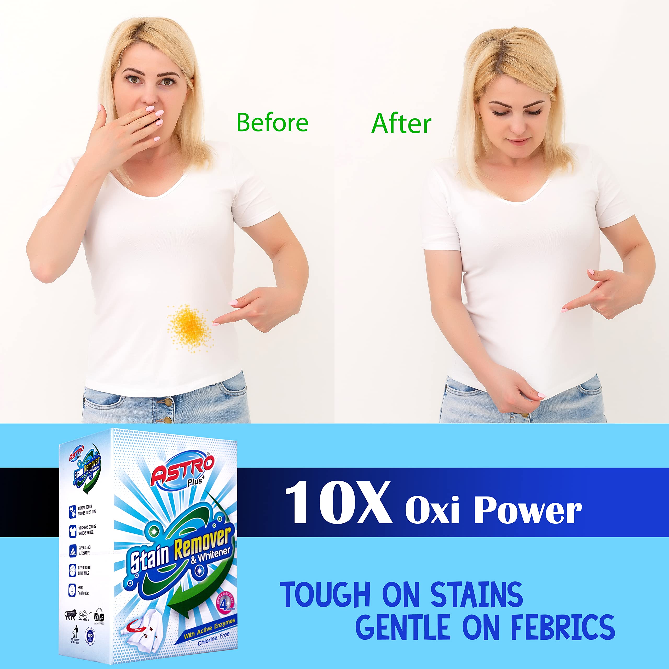 ASTRO PLUS+ Stain Remover With Active Enzymes, Versatile Stain Fighter and Whitener (200 GM) 2