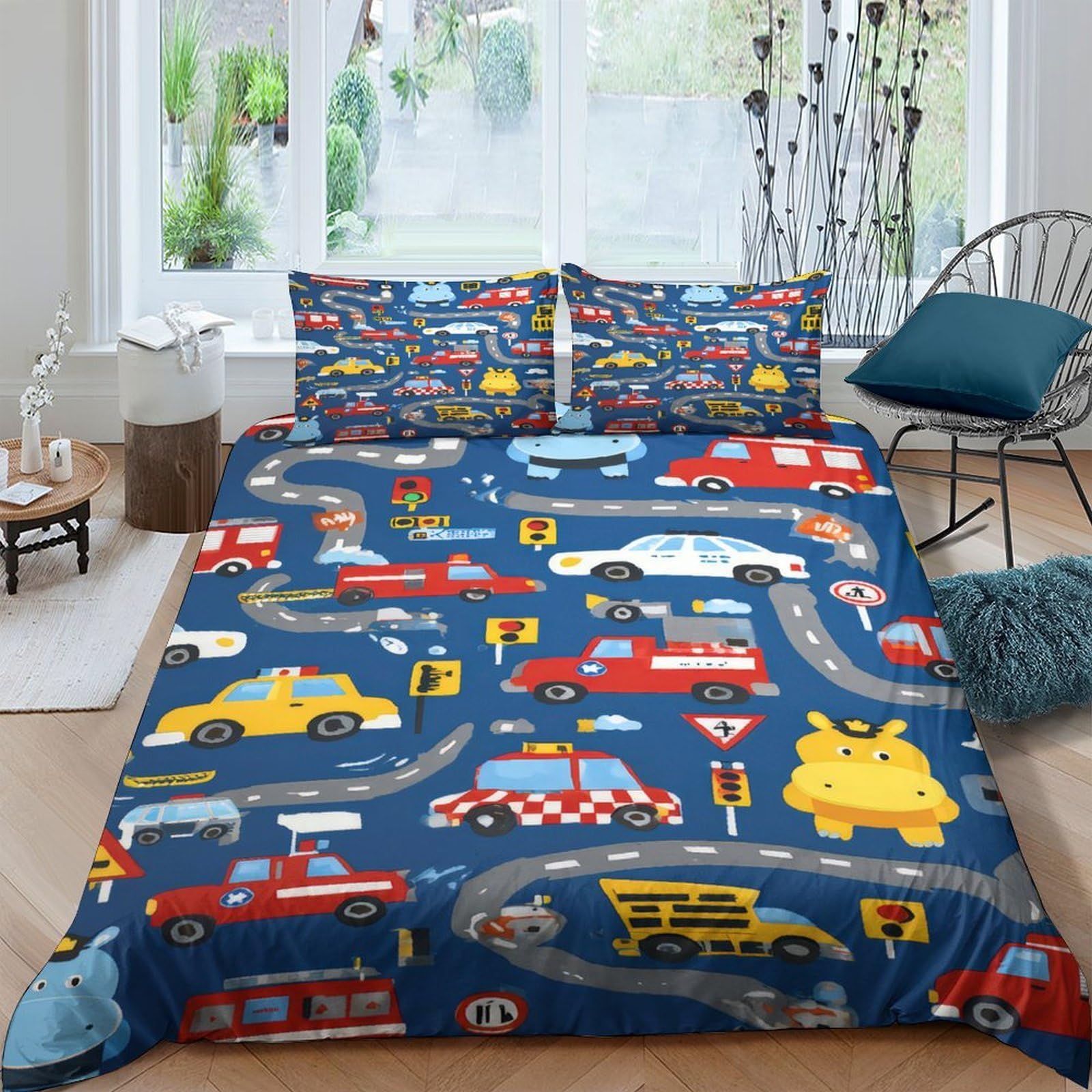 Ctjqhvkz Style-5 3D Printed Traffic Road Fitted Sheet Microfiber Street Vehicles Mattress Cover Anti-Slip Washable For Bedroom Guest Room Single（135X200cm）