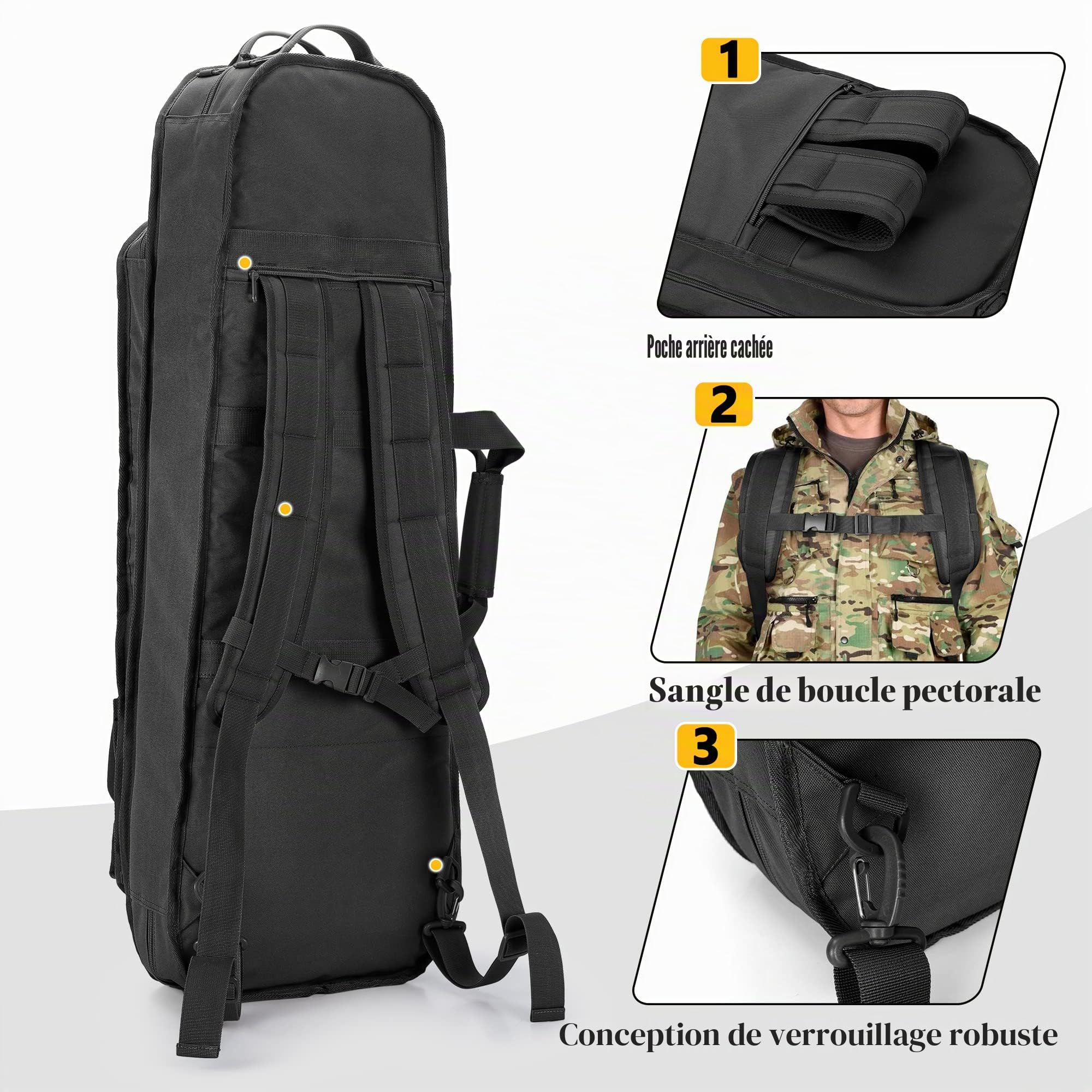 GOBUROS Sac à Dos Tactique pour Fusil Convient aux Fusils de 91 CM