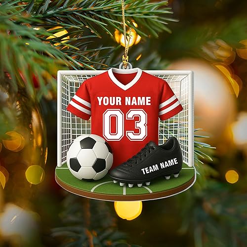 Vista 12 de NAZENTI Adorno de fútbol personalizado, adorno 2D de Navidad de fútbol, decoración del árbol de Navidad para jugadores y fanáticos del fútbol, 08