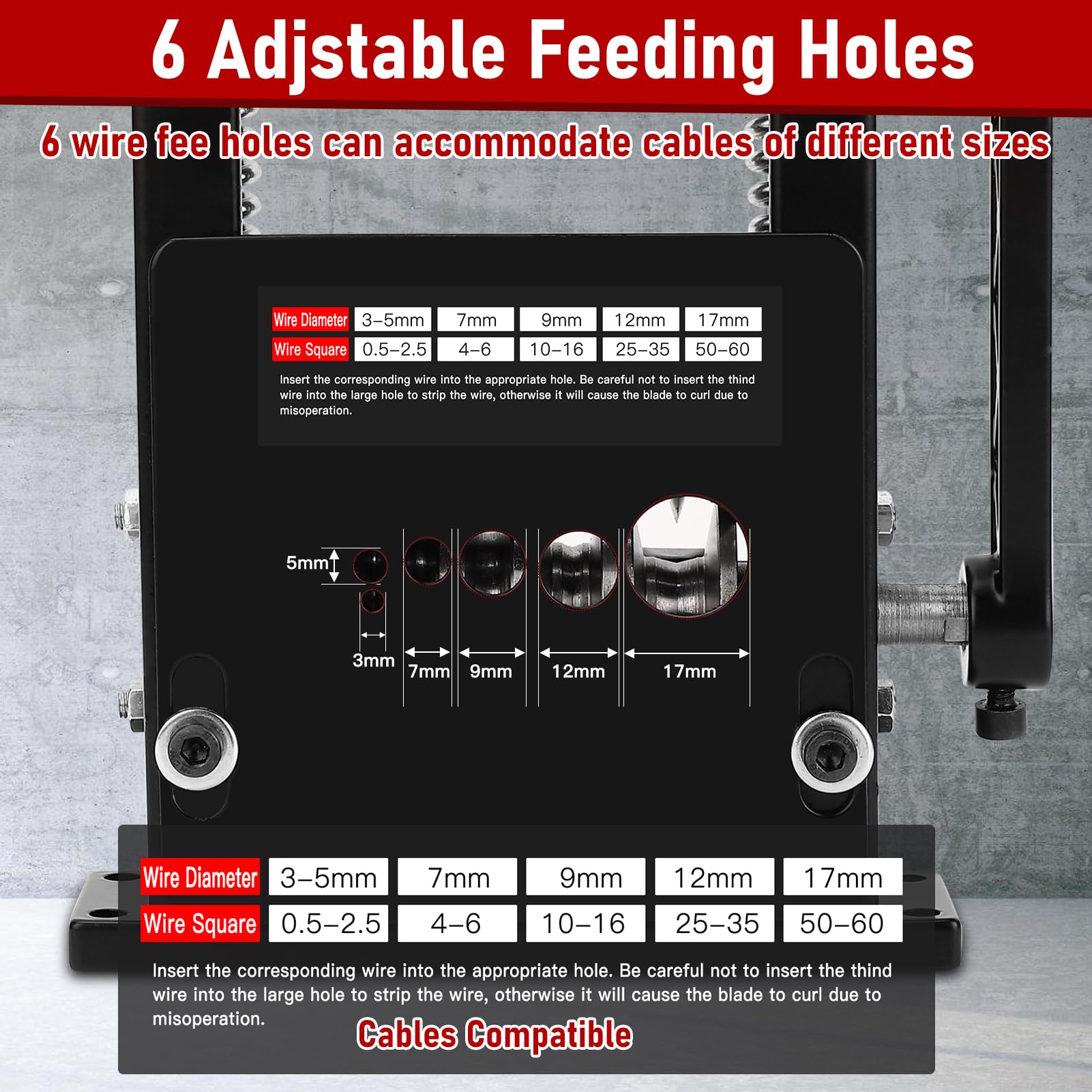 Wakects Wire Stripper Machine, Cable Stripper Tool Manual Automatic Drill Operation 6 Hole 5 Blades for 1-17mm Scrap Recycling - Image 2