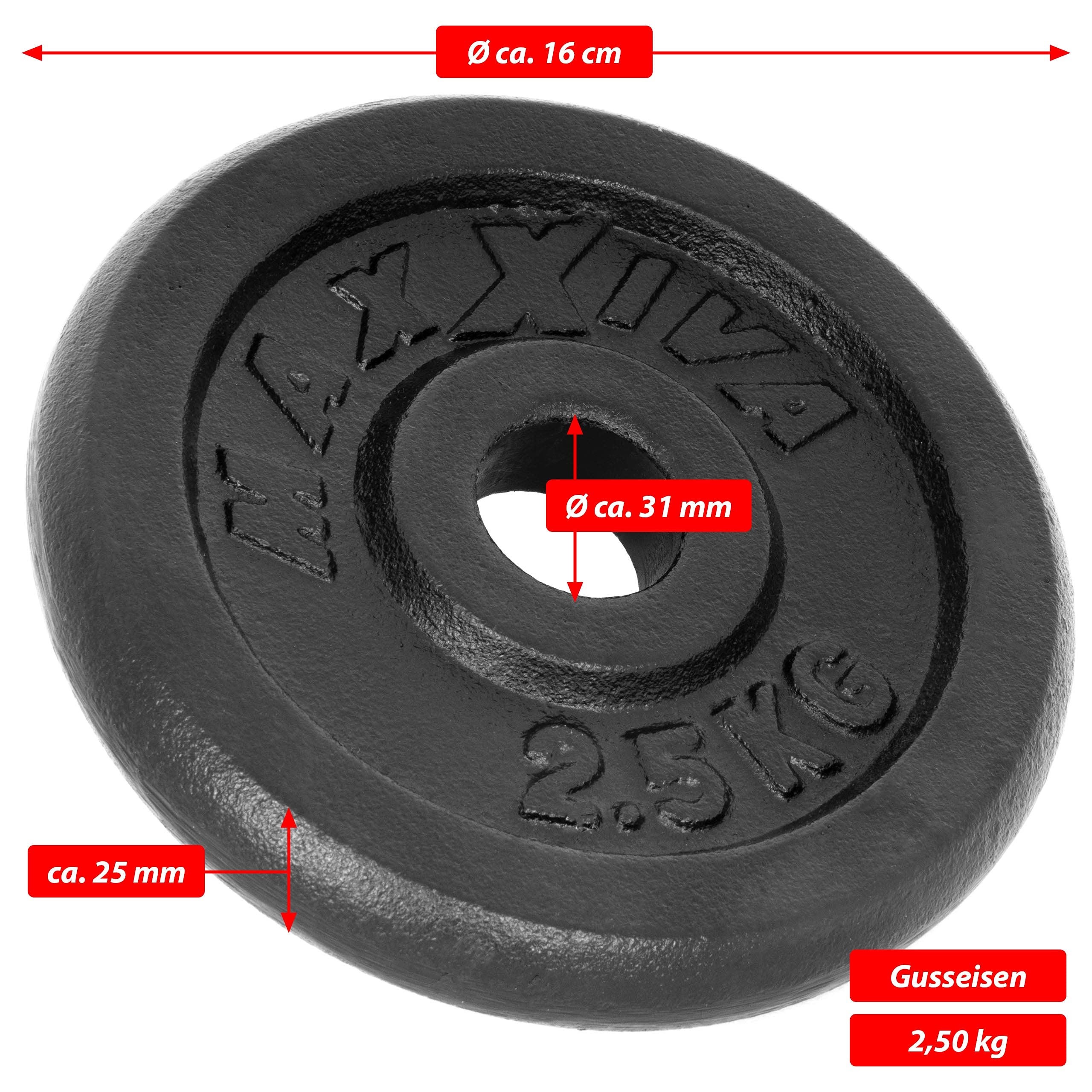 Hantelscheiben 8er Set Gewichtsplatte je 2,5 kg Gusseisen schwarz 20 kg Fitness Krafttraining Bodybuilding Workout Gewichtheben Reha