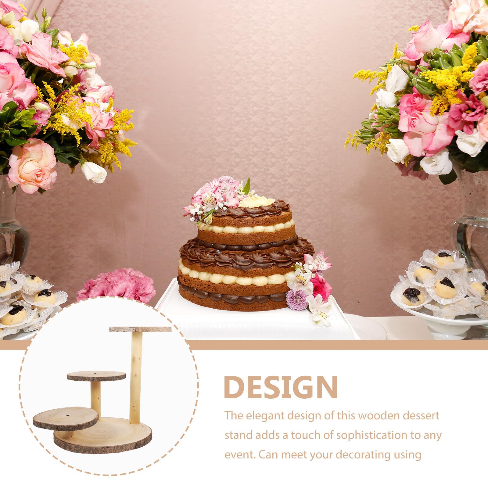 Amosfun Présentoir à Gâteaux Design Élégant et Rustique Facile à Nettoyer à 3 Niveaux en Bois pour Décorations Modernes et Traditionnelles de Mariage