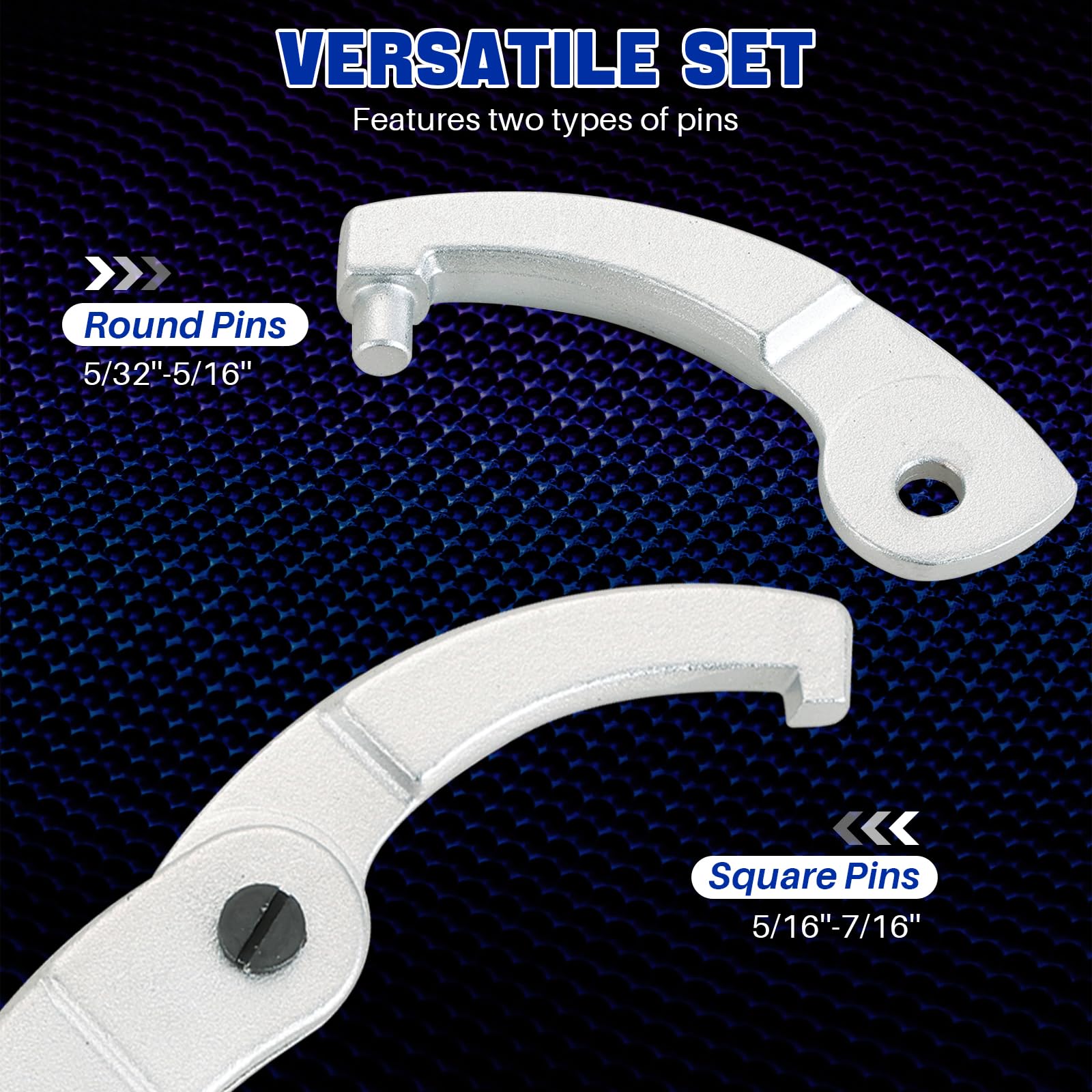 DASBET Set di 8 chiavi a gancio regolabili a C, in cromo vanadio con testa rotonda intercambiabile, per veicoli, attrezzature meccaniche, stringere dadi di bloccaggio e cuscinetti da 3/4" a 6-1/10"
