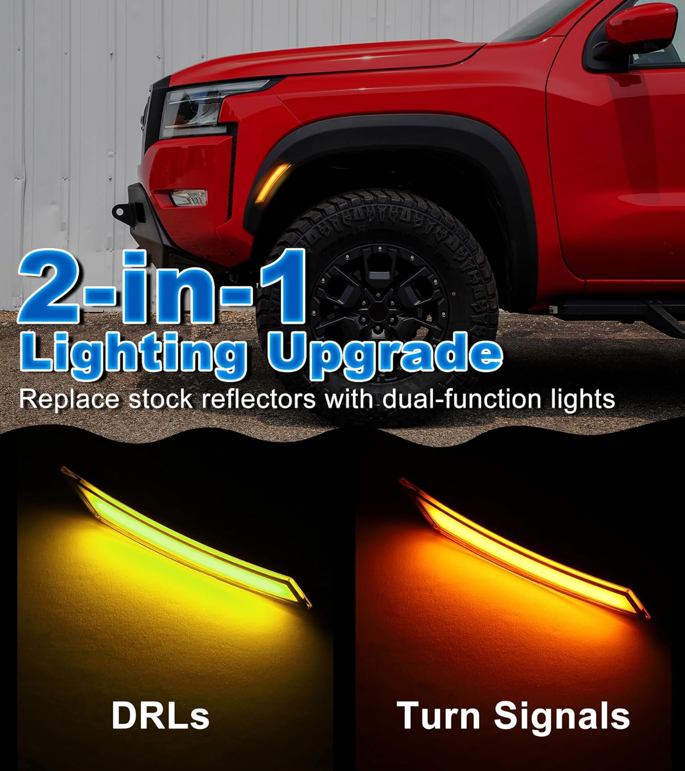 Fender LED Side Marker Lights for Nissan Frontier 2022-2025 Reflectors with Sequential Turn Signals & Daytime Running Lamps DRL, 3rd Gen Frontier Truck Wheel Well Arch Lights Accessories (Amber Lens)