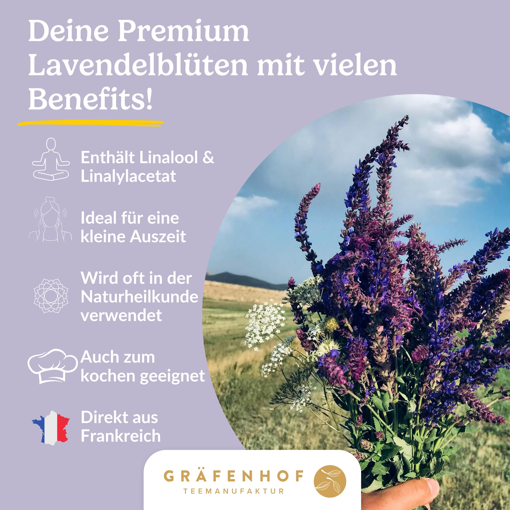 Lavendelblüten getrocknet Bio, 1000g, ganze essbare Blüten auch als duftende Lavendelsäckchen, Duftkissen als Mottenschutz oder Lavendeltee nutzbar, beruhigender Kräutertee, Premium Qualität