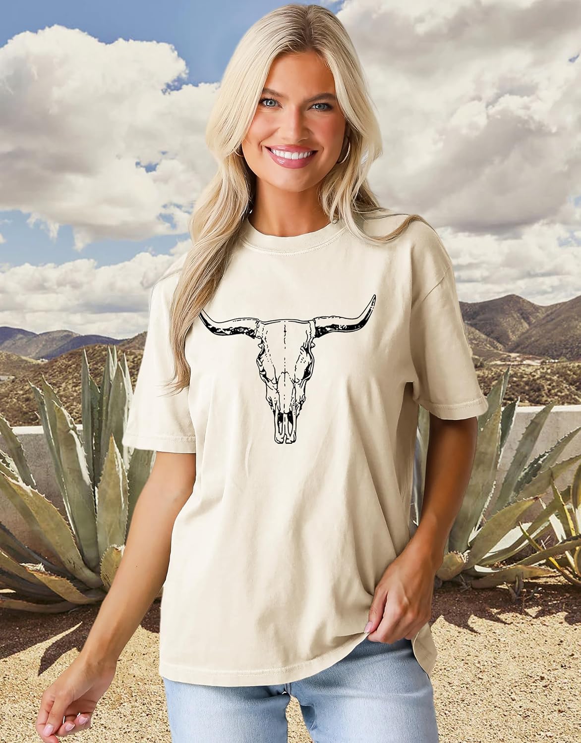 MAPICK Women Boho Cow Skull T-Shirts Western Cowgirls Graphic Crewneck Shirts Country Concert Short Sleeve Outfits - Image 2