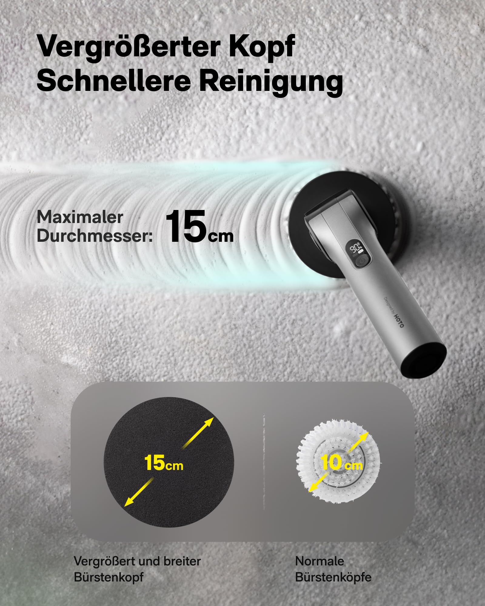 HOTO Flexi Elektrische Reinigungsbürste mit LED-Anzeige, Verstellbarer Winkel, IPX7, 8 Wechselbürstenköpfe