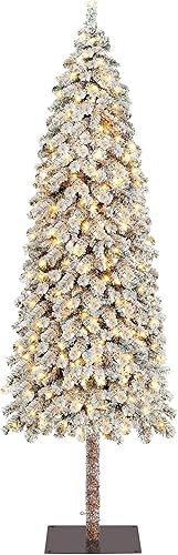 Yaheetech Árbol de Navidad artificial preiluminado de 7.5 pies con 280 luces cálidas, árbol de Navidad delgado flocado con 934 puntas de PVC y base